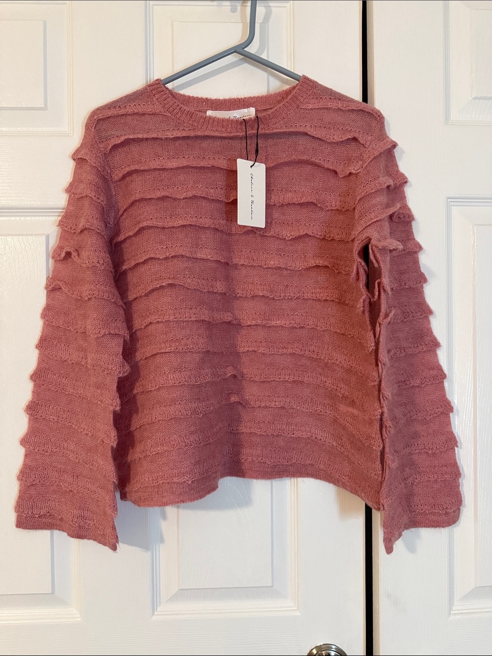 Chelsea & Theodore Dusty Rose Ruffle Knit Sweater